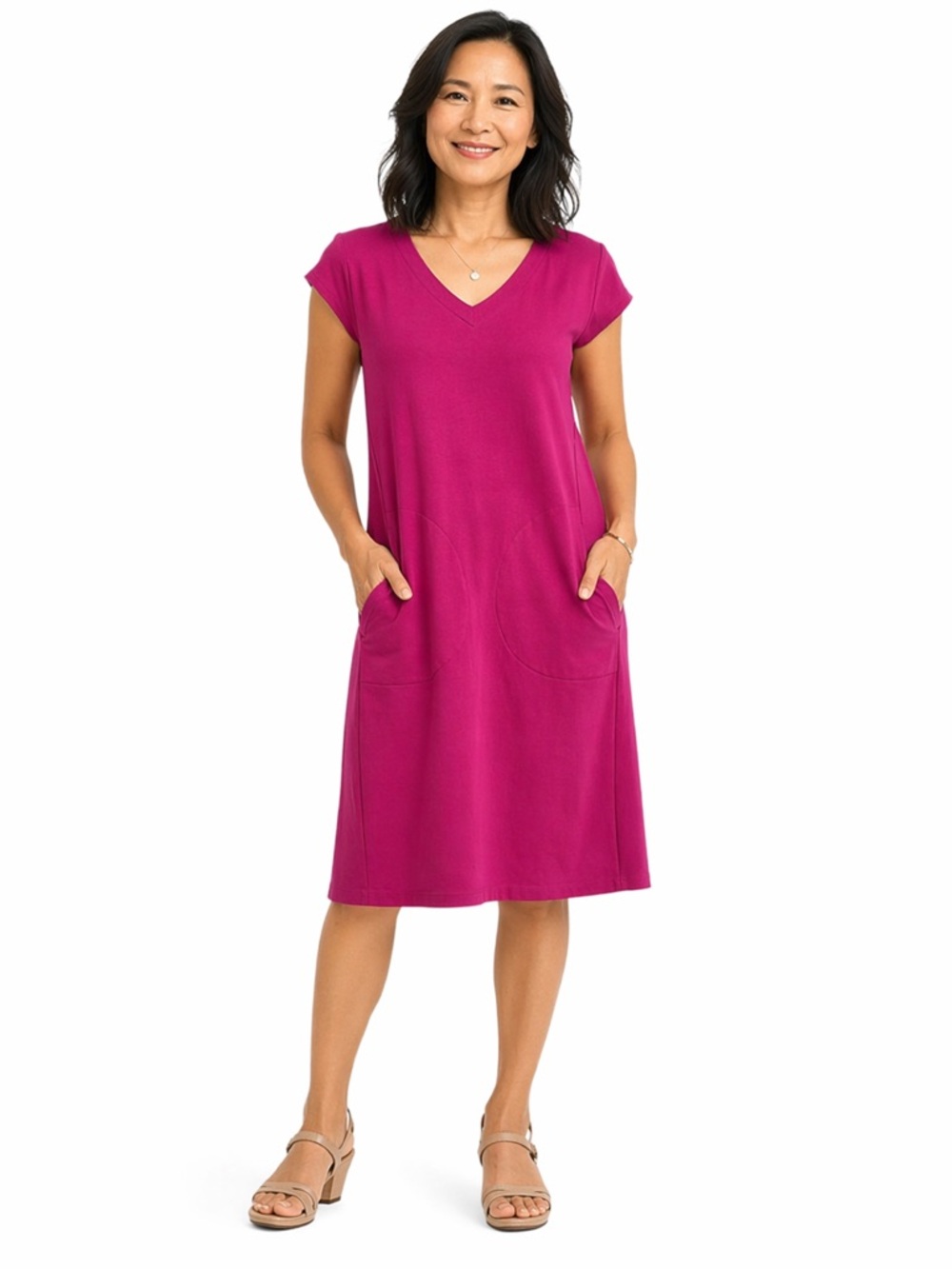 🌺 J. Jill Magenta MP V-Neck Midi Dress w/Pockets 🌺